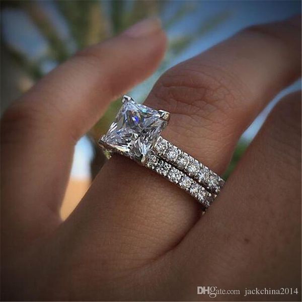 

2019 couple rings luxury jewelry 925 sterling silver princess cut white z cz diamond gemstones party women wedding bridal ring set gift, Slivery;golden