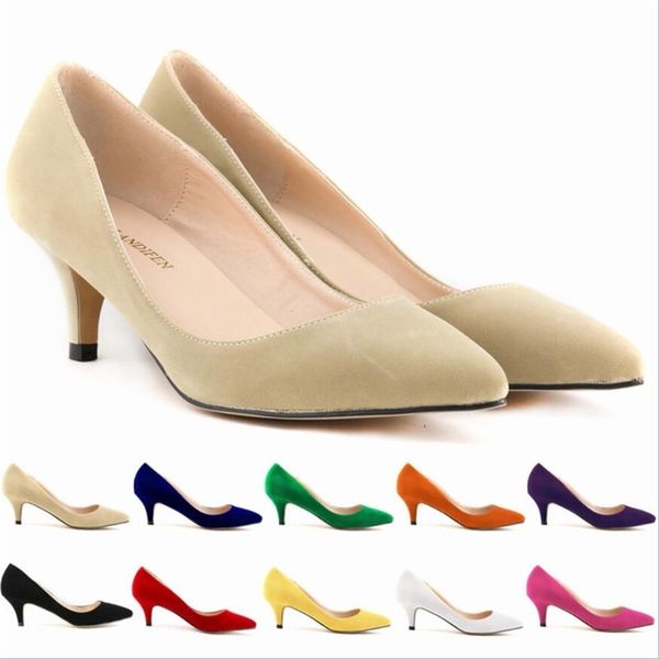 

women pumps suede pure color women shoes thin heels pointed toe high heel wedding shoes luxury fashion sale, Black