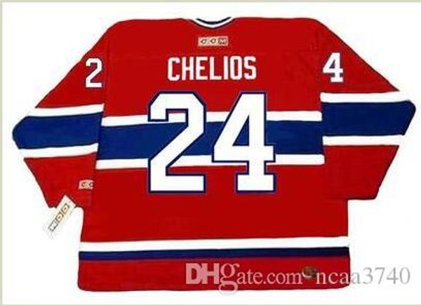 

custom men youth women vintage #24 chris chelios montreal canadiens 1990 ccm hockey jersey size s-5xl or custom any name or number, Black
