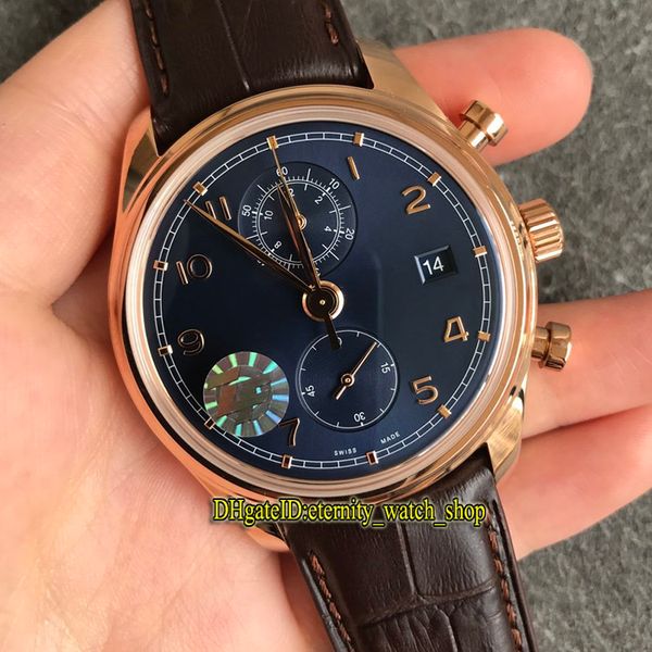 

zf super portugieser chronograph classic iw390305 cal.89361 chronograph automatic blue dial mens watch 18k rose gold case designer watches, Slivery;brown