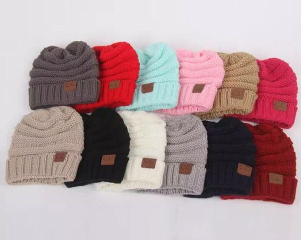 

fashion indoor kids winter keep warm cc beanie labeling hats wool knit skull designer hat outdoor sports caps for baby children kid fa3189