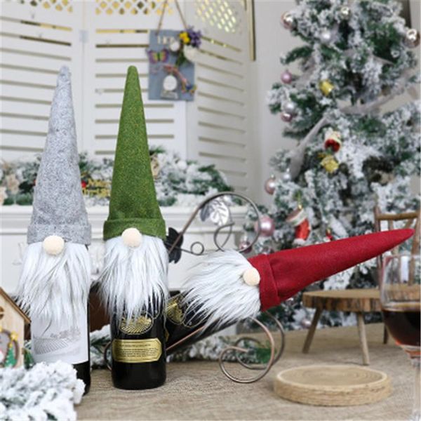 Custodia per bottiglia di vino per bambola senza volto natalizia Nordic Land God Babbo Natale Coperchio per bottiglia di champagne Decorazione di Capodanno