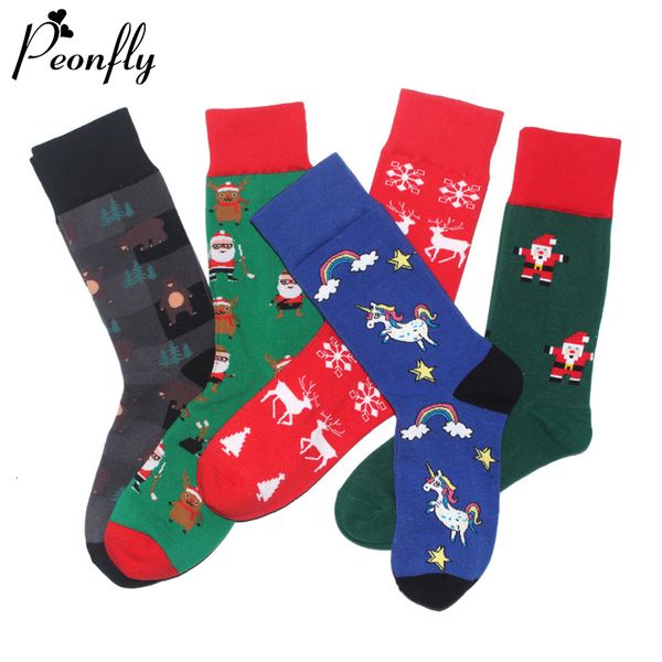 

peonfly new 2019 autumn winter christmas socks men new year santa claus christmas tree snow elk gift happy socks, Black