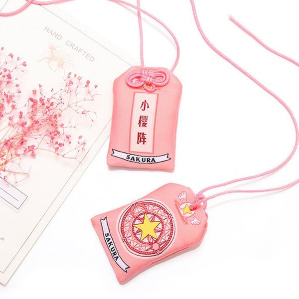 

1 pcs kawaii japanese pink sakura omamori lucky omamori key holder bag pendant cute gift present party favors