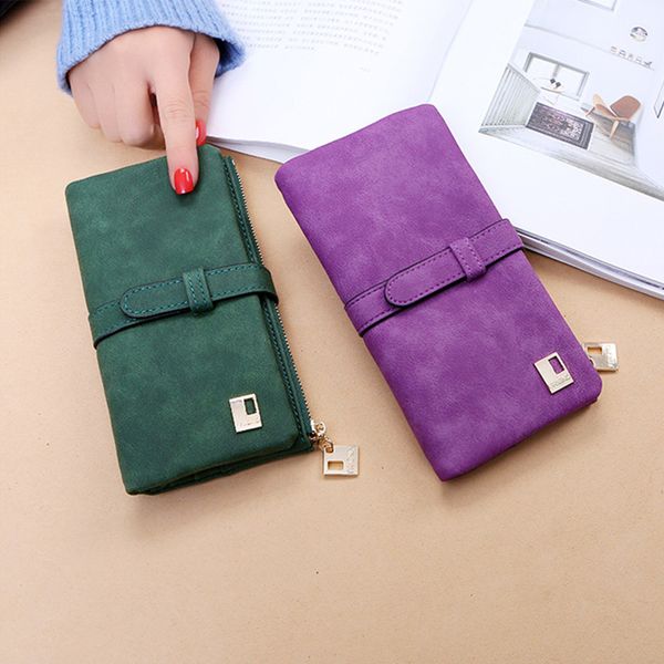 

women long wallet frosted pu leather purse with zipper pocket long female wallet ka-best, Red;black