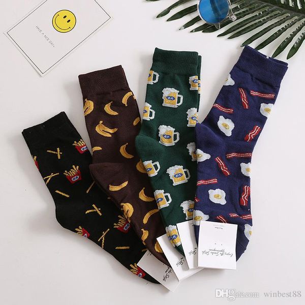 

2019 fashion snack pattern harajuku happy socks men's funny combed cotton dress casual wedding socks colorful novelty skateboard socks, Black