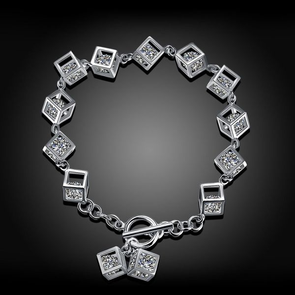 

fashion-and american new 925 pure silver hand fashion zircon cube bracelet bracelet, Golden;silver