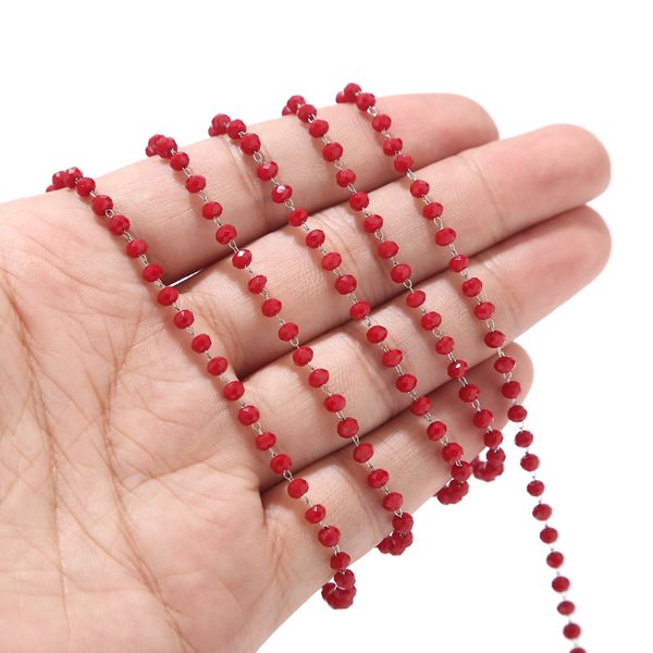 

1 meter 3.5mm crystal beaded chains stainless steel glass rondelle tiny rosary chain for jewelry making supplies, Blue;slivery
