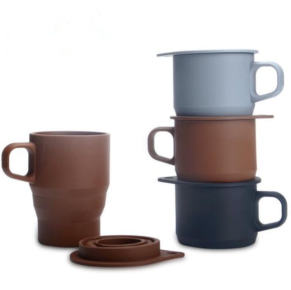 

300ml 10oz mugs with handles bpa retractable silicone coffee mugs folding collapsible sport bottle travel drinking bottle cups