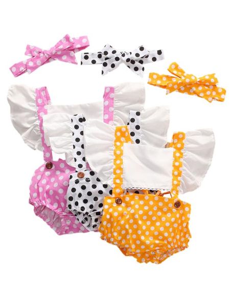 

infant baby girl polka dot pattern clothes romper jumpsuit 3psc sunsuit outfit, White