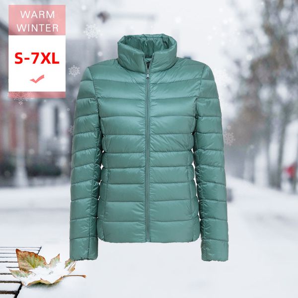 

s-7xl autumn winter women white duck down jacket female ultra light slim thin windproof portable warm stand collar feather coat, Black