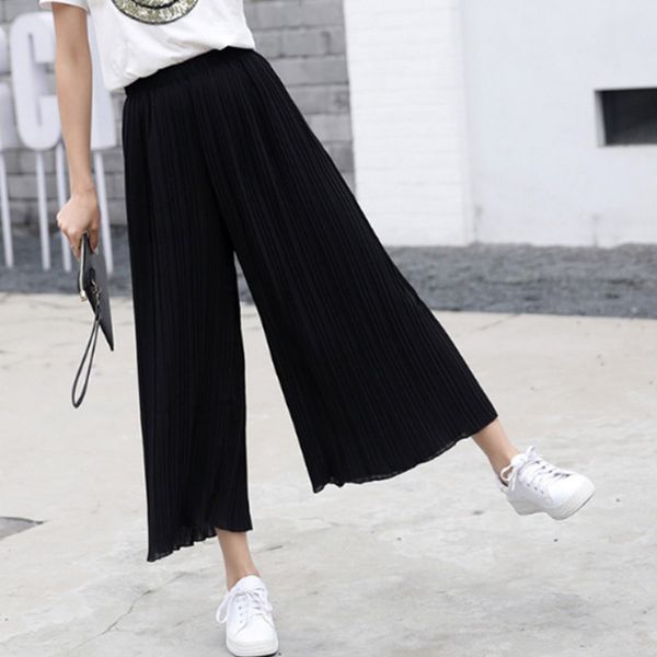 

women chiffon loose pants high waist ruffled hem thin pleated trumpet casual trousers nyz shop, Black;white