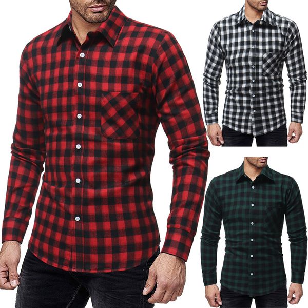Compre Manga Larga De Los Hombres Camisas A Cuadros Camisas Hombre Primavera Otoño Manga Larga Hombres Slim Fit