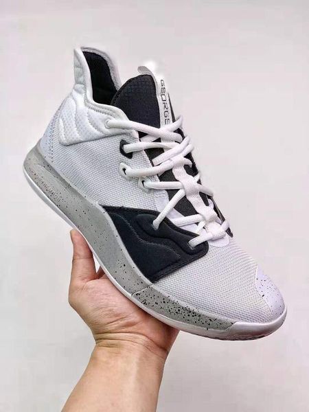 

with box)pg 3 moon basketball shoes men paul george moon's surface white black sneakers