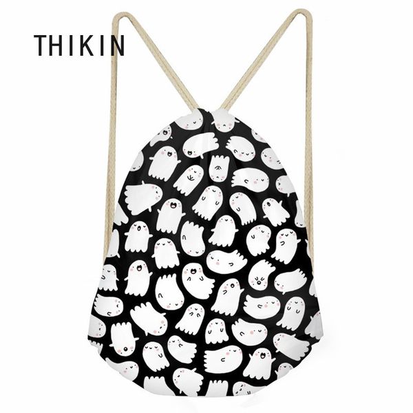 

thikin spooky kawaii ghosts art print women men sport gym sack outdoor running drawstring bag for boys girls children cinch