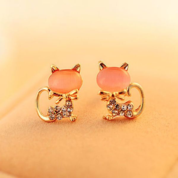 

cute cat eye stone earrings new fashion temperament kitten earrings elegant female party birthday gift, Golden;silver