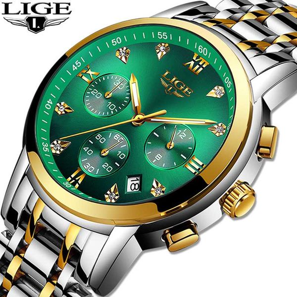 

relogio masculino lige green water ghost fashion brand mens watches waterproof date clock watch men quartz wristwatch+box, Slivery;brown