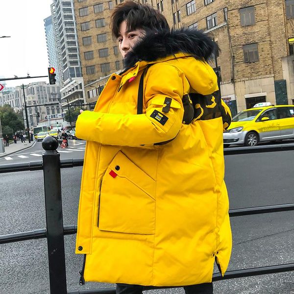 

2019 мужская хлопчатобумажная зимняя новая толстая трендовая куртка мужская длинная повседневная однотонная хлопчатобумажная куртка с капюшо, Black