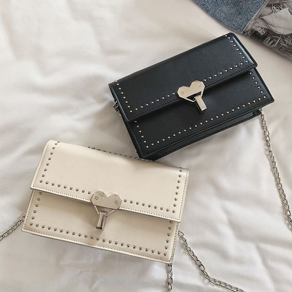

rivet mini flap bag simple messenger bags pu leather solid color cross body bag 2019 new retro mini chain shoulder bags a1