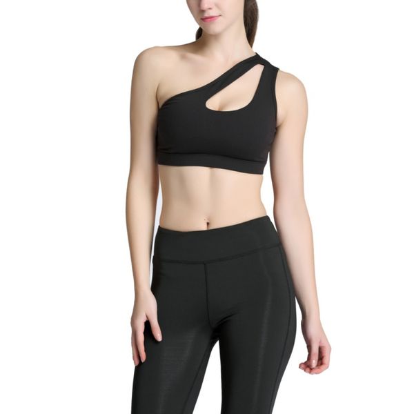 

one shoulder fitness solid sports bra women yoga bras gym padded sport athletic underwear workout running clothes, White;black