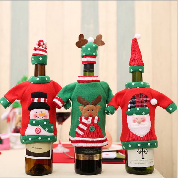 

new christmas wine bottle set christmas embroidery cartoon wine bottle set santa claus snowman elk festival table decoration