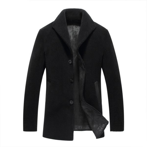 

men wool solid color coat 2019 winter male double breasted woolen jacket men wool overcoats, Black