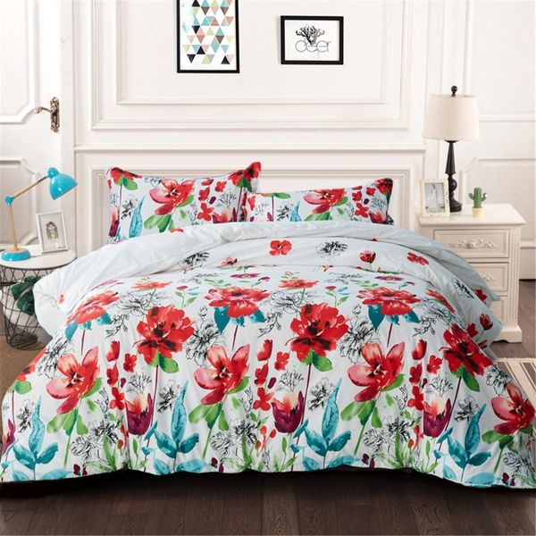 

red flowers duvet cover set flower bedding with pillowcases single twin  king size bed linen 3pcs