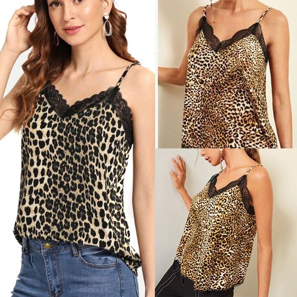 

women lady sleeveless leopard lace v neck vest fashion for summer beach party -opk, White