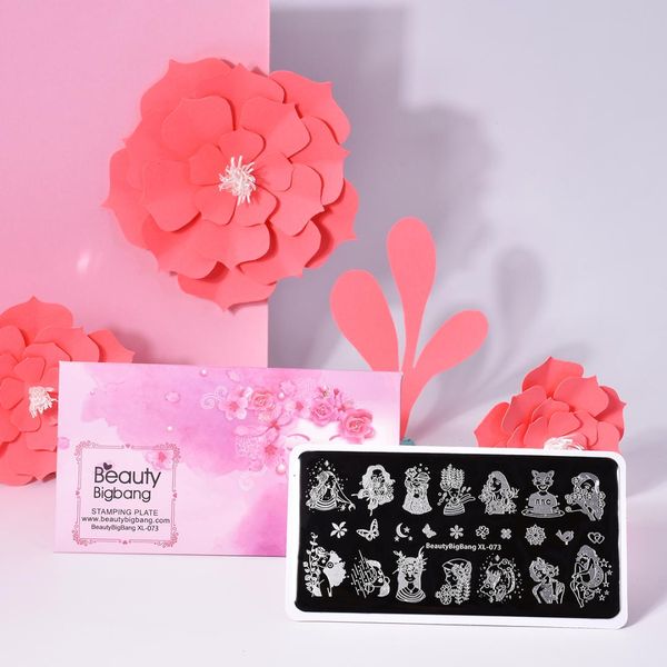 

beautybigbang 1 pc 6*12cm flower young girl series nail stamping plates for diy nail art manicure tool xl-073, White