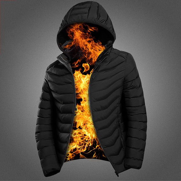 

classic winter men's hooded parkas windproof solid color men's parkas coats plus velvet keep warm comfortable coats, Black