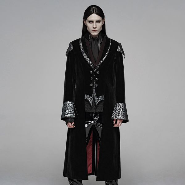 

punk rave mens gothic wedding jackets vintage evening party vampire stage performance winter long trench coat jacket mens, Tan;black