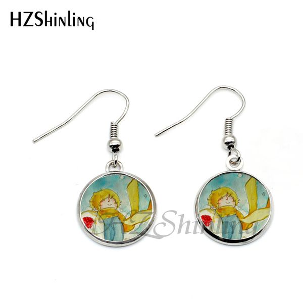 

2019 new arrival the little prince fishhook earring steampunk glass cabochon fairy tale prince pendant art earrings nhe-0106, Silver