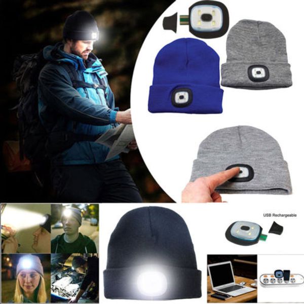 

4 led light cap knit beanie hat with 2 batteries outdoor hunting camping fishing new creative woman man knit hat with light