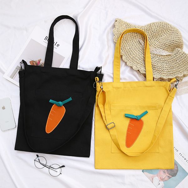 

hazy beauty carrot pattern eco shopping bag for woman preppy style single shoulder canvas cloth bag black yellow school book