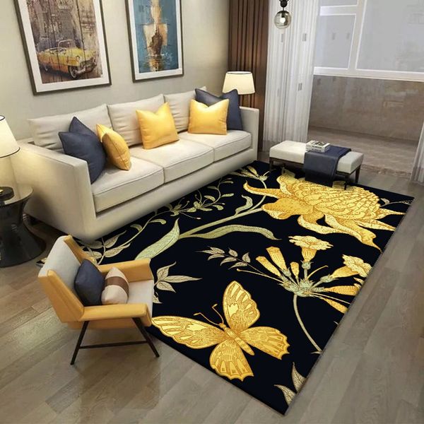 

pastoral area rug 3d golden butterfly flowers carpets living room coffee table non-slip floor mat balcony bedroom bedside tapete