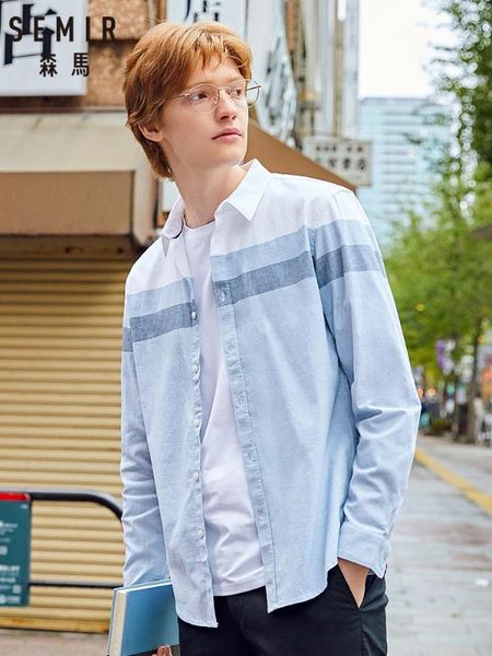

semir long sleeve shirts men 2020 spring fashion trend hit color stitching casual japanese shirt men casual, White;black