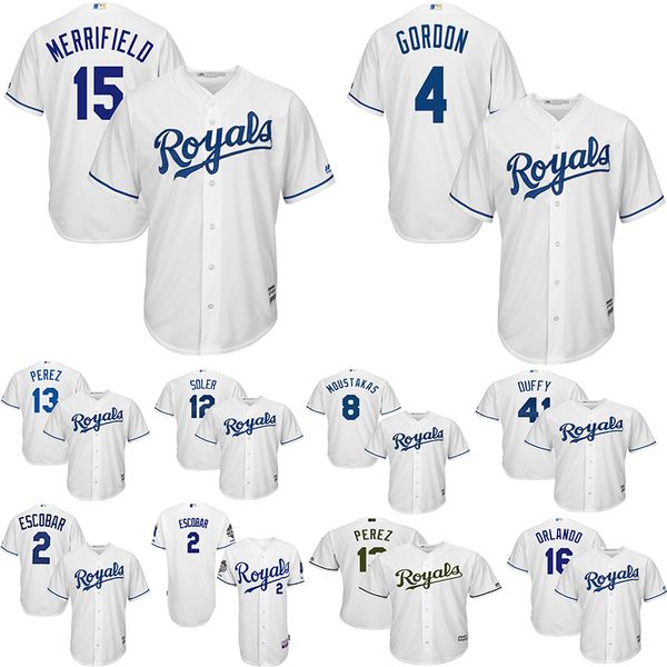 

Kansas City Men's Royals Whit 15 Merrifield Jerseys Jorge Soler Alex Gordon Eric Hosmer 27 Raul Mondesi White Baseball Jersey