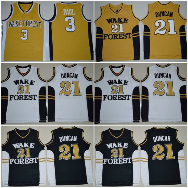 Wake Forest Demon Deacons College Basketball Jerseys Tim 21 Duncan Chris 3 Paul Shirts Cheap University Stitched Basketball Jersey S-XXL