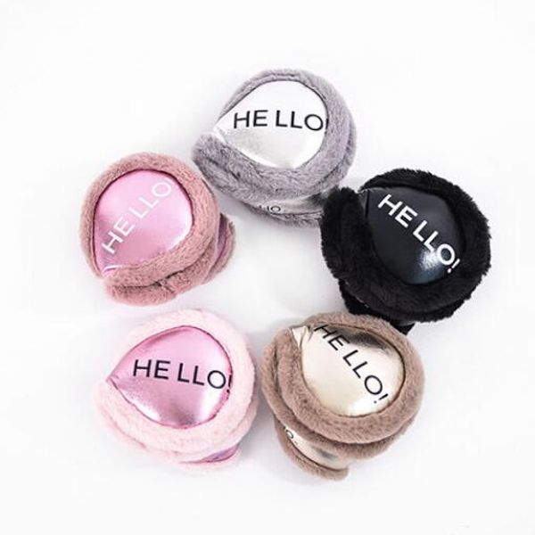 

new autumn and winter to keep warm earmuffs thickening and velvet letter hello folding men's and women's warm antie earmuffs, Blue;gray