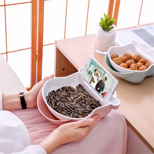 

lazy snack bowl plastic double-layer snack kitchen storage box bowl fruit filter with mobile phone bracket#25
