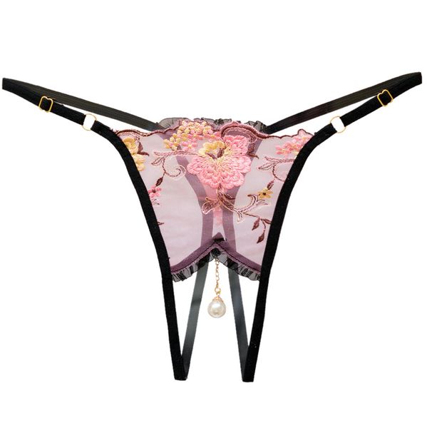 

open crotch panties pendant perspective transparent ladies underwear briefs lace pearl thong womens erotic panties, Black;pink
