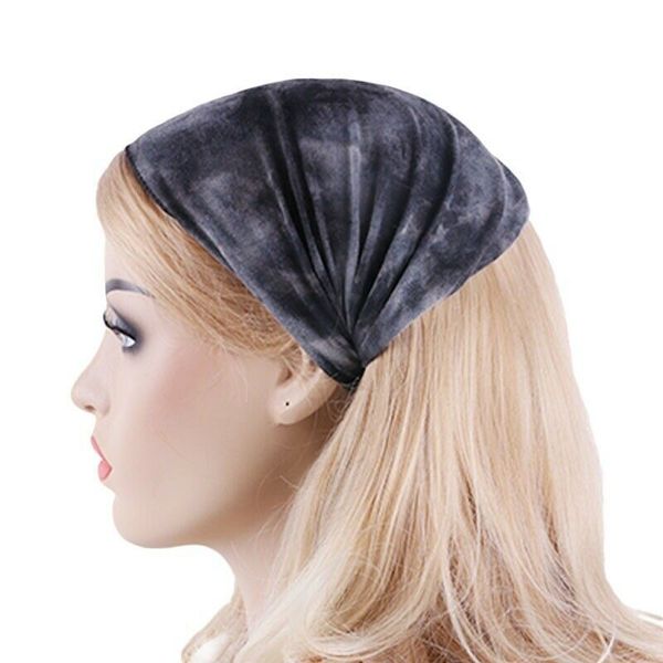 

imcute fashion women tie-dye wide sports yoga headband stretch girls hairband elastic hair band head accessories, Blue;gray