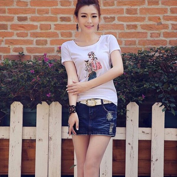 

2019 diamond audell round collar female 2019 slim embroidery diamond audell t-shirt embroidery round collar slim t-shirt female, White