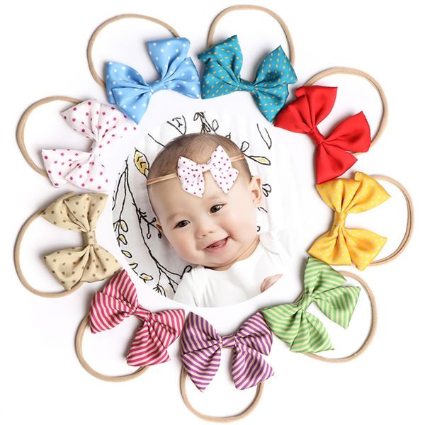 

baby girl cute lace high stretch bow wave dot headband children molding hair band accessories 3 pieces, Slivery;white