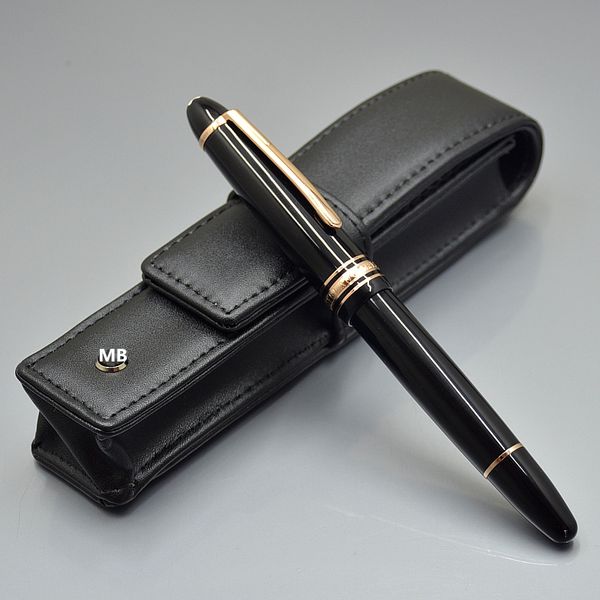 

luxury birthday gift - msk-149 black resin classic roller ball pen fountain pens with mb brands real leather case packaging, Blue;orange