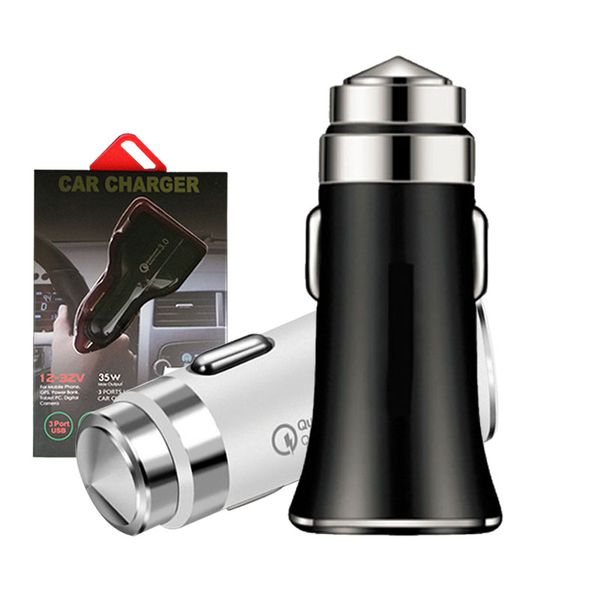 

QC3.0 Cell Phone Car Chargers Metal USB Port Fast Charges Adapter Multifunction Speed Charging Smart Charger For Android Samsung Smartphones