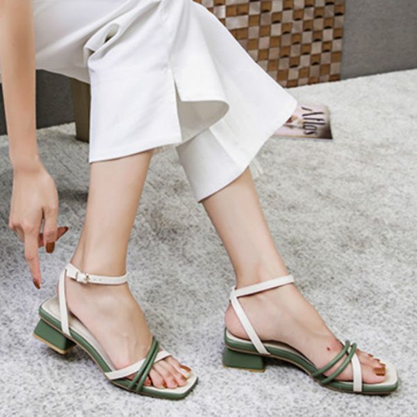 

korean fashion women sandals pu leather summer shoes ladies square toe low heels pumps sandalias zapatos de mujer lu23, Black