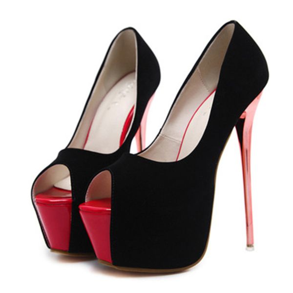 

leopard land 16cm women club super high heels waterproof water platform fish toe high-heeled shoes large amount wbl, Black