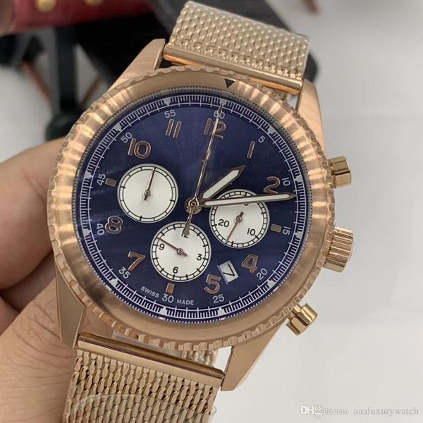 

yellow gold aviator 8 stainless steel bezel quartz legible blue dial date window mens watch watches arabic numeral hour markers wristwatches, Slivery;brown