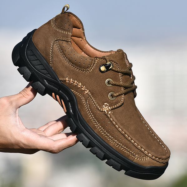 

brand business style men's shoes genuine leather lace-up men shoe rubber sole brown male shoe comfortable casual shoes 2019 new, Black